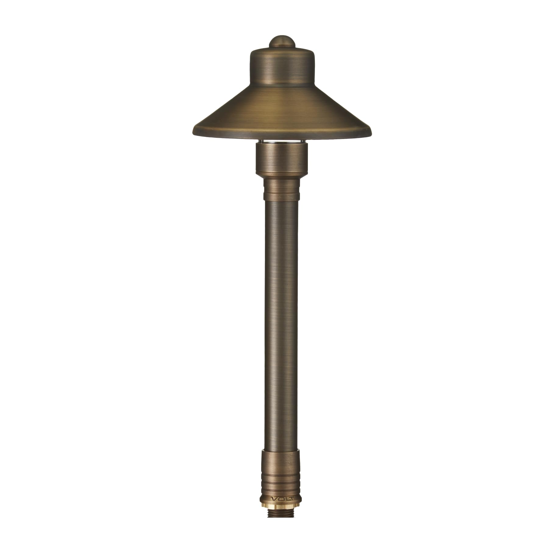 VOLT Flat Hat 12V Brass Mini Path Light (5 Shade, 15 Tall) for Low Voltage Landscape Lighting on Outdoor Pathway, Walkway, Garde