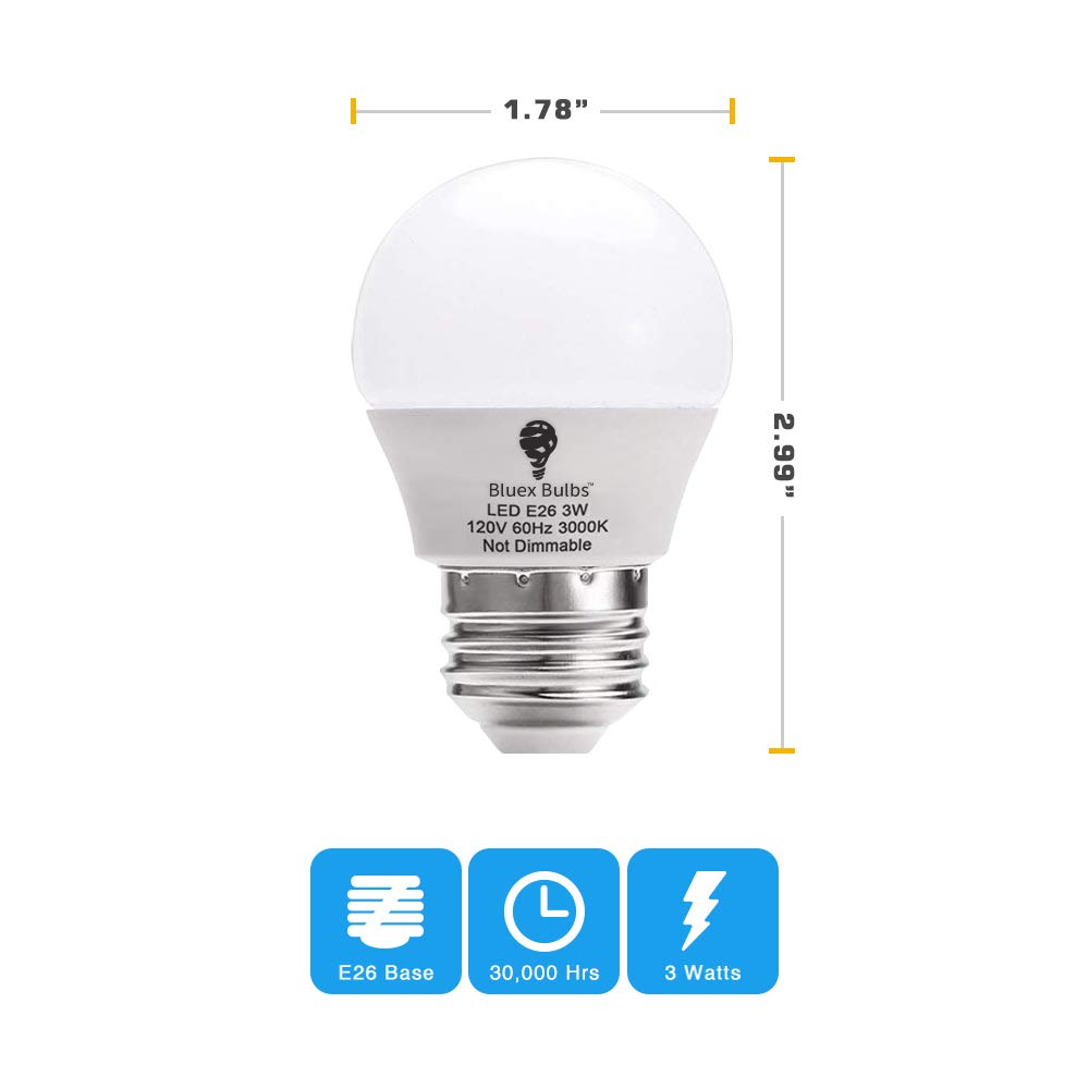 Bluex Bulbs 8 Pack 3W LED G14 Light Bulbs, 3000K Warm White, E26 Base, 120V, Ideal for Bedroom, Table Lamp, Kitchen Fixtures