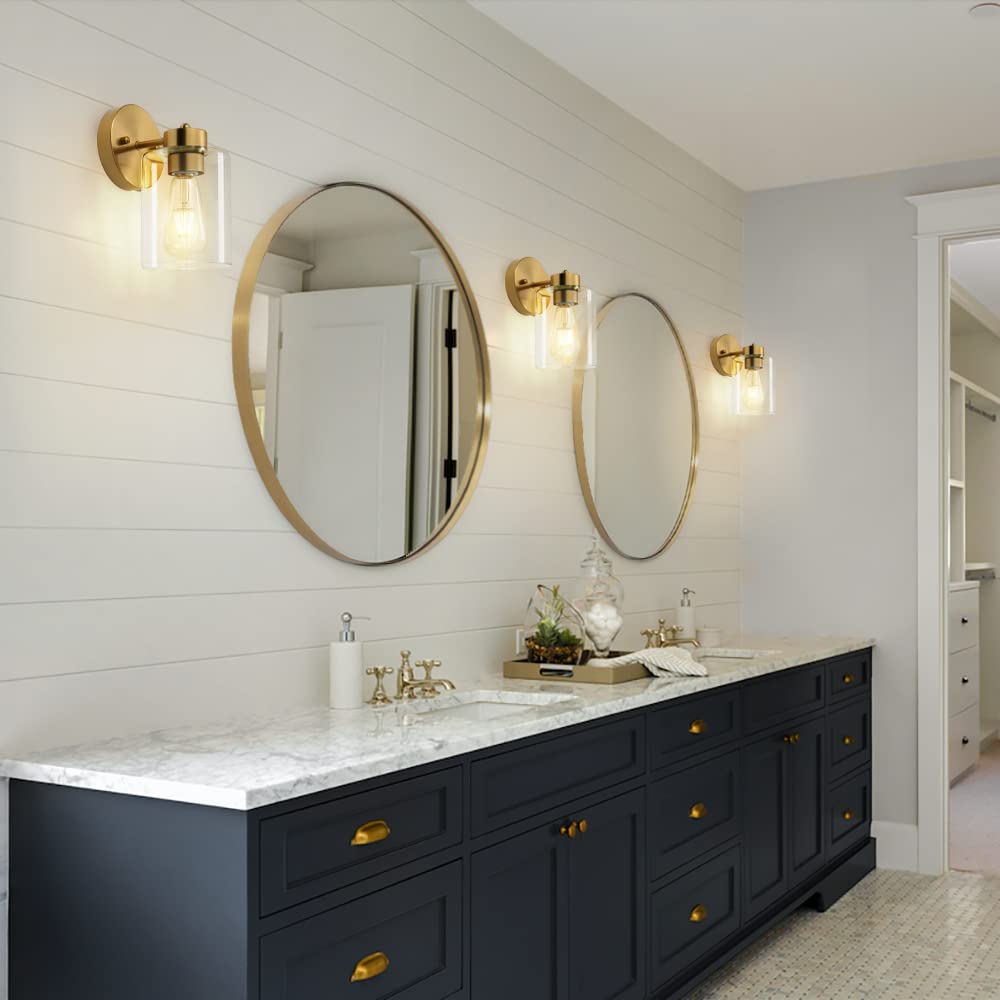 Porphyions Bathroom Light,Wall Sconces Set Of Two,Brushed Gold Vanity Sconce Lights,Morden Bathroom Gold Sconces Set,Brass Bathr