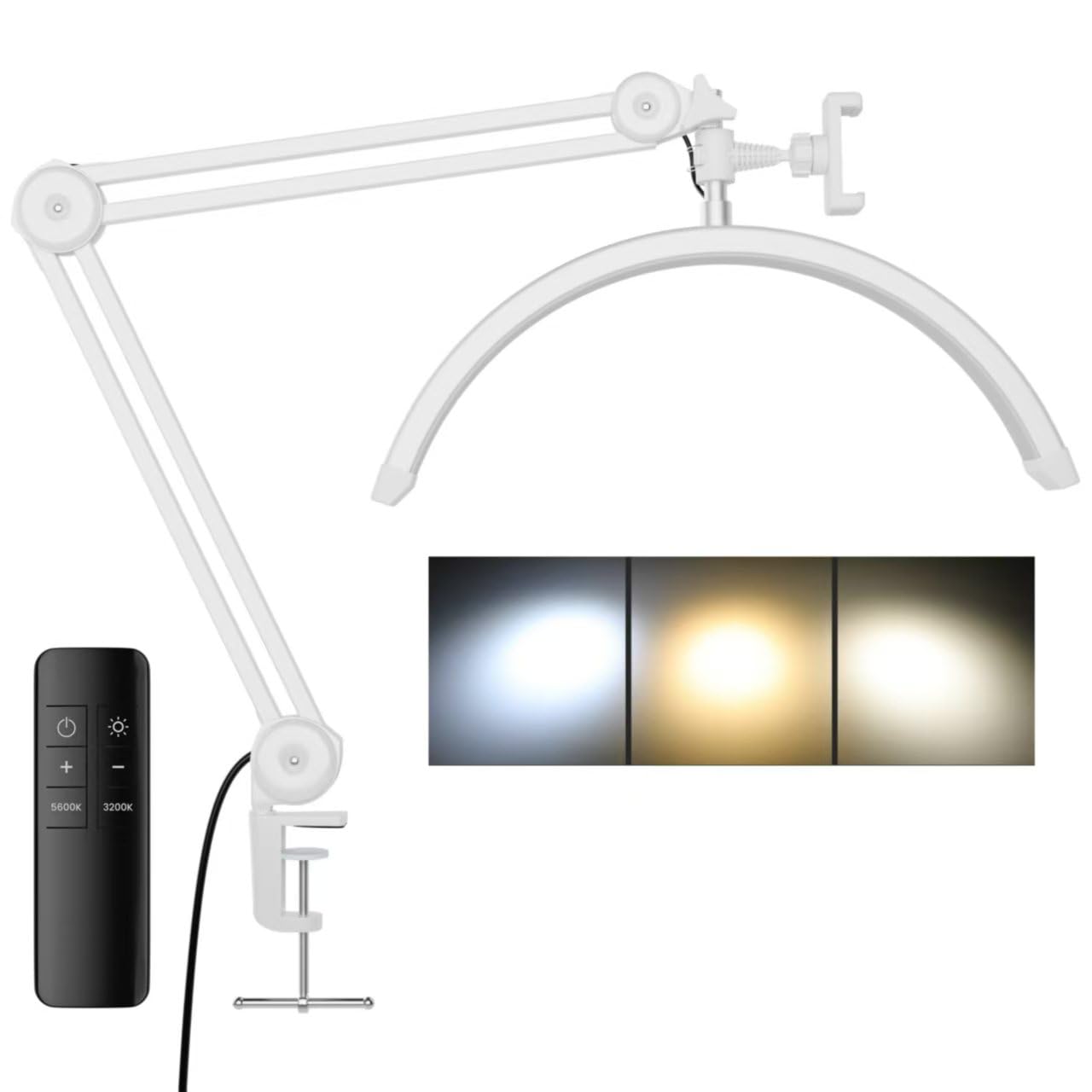 Gelpal 3000 Lm Adjustable Led Half Moon Light With Clamp & Task Lamp - Bright  Dimmable Lighting For Office  Crafts  Nails &Salon  Remote Control (Cct White)