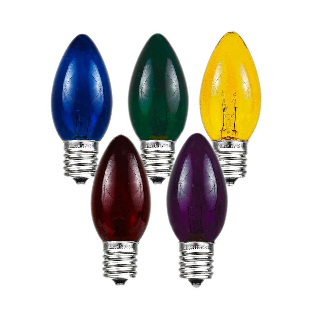 Novelty Lights C9 Outdoor Christmas Replacement Bulbs, 5 Pack, Multi, E17/C9 Intermediate Base, Glass, 7 Watt
