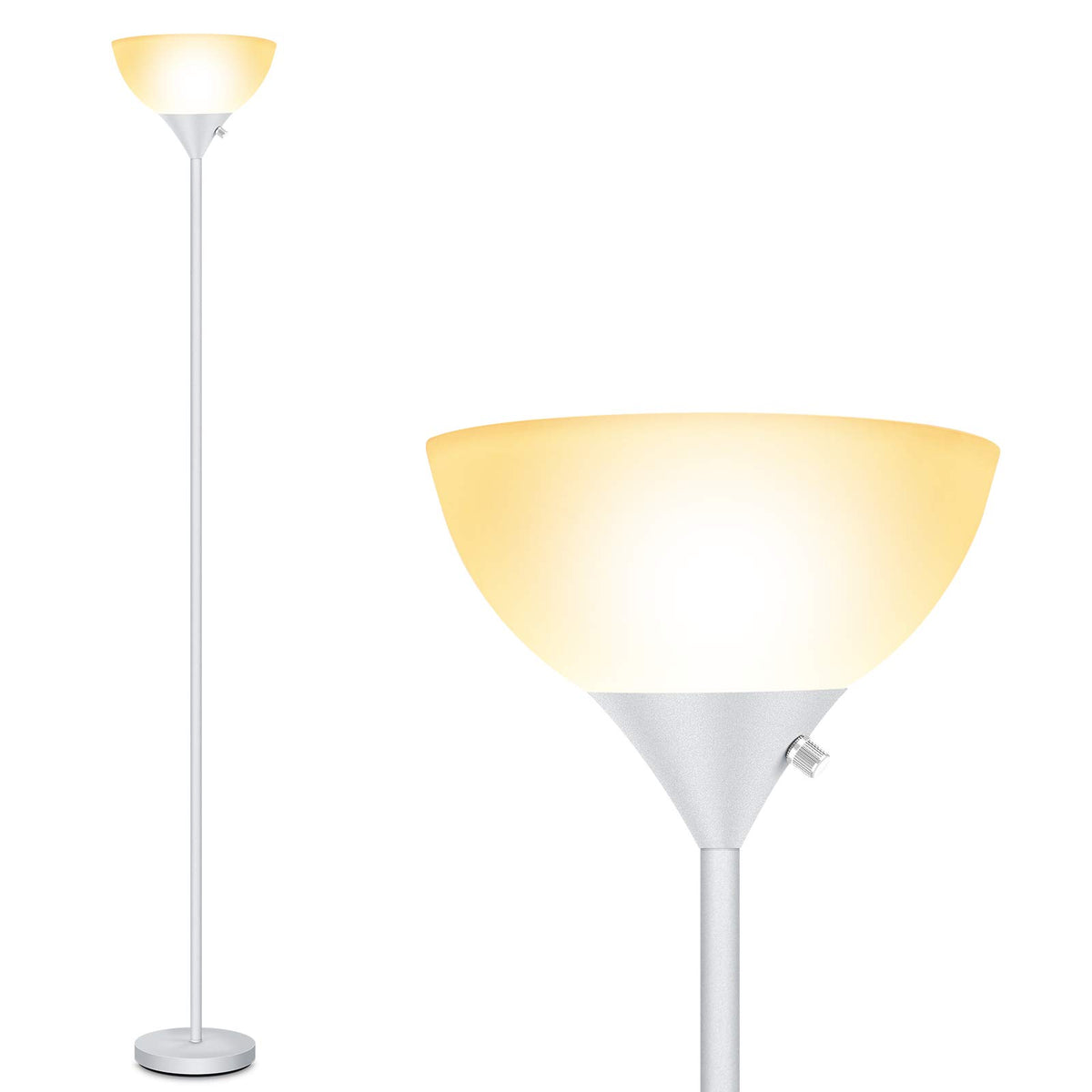 Boostarea 9W Led Floor Lamp, Energy Saving, 50,000Hrs, Warm White, Eye-Caring, White Metal