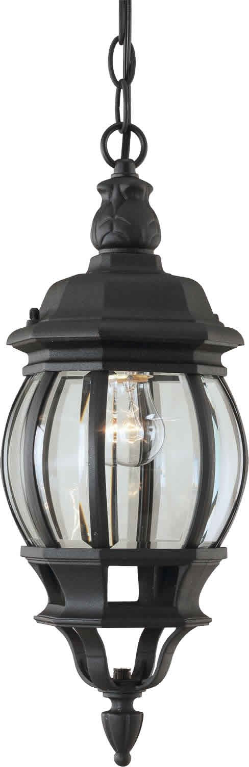 FORTE 1-Light Exterior Hanging Lantern, Black Metal, Clear Beveled Glass, Model 1702-01-04, Size 18Hx6.5Lx18W