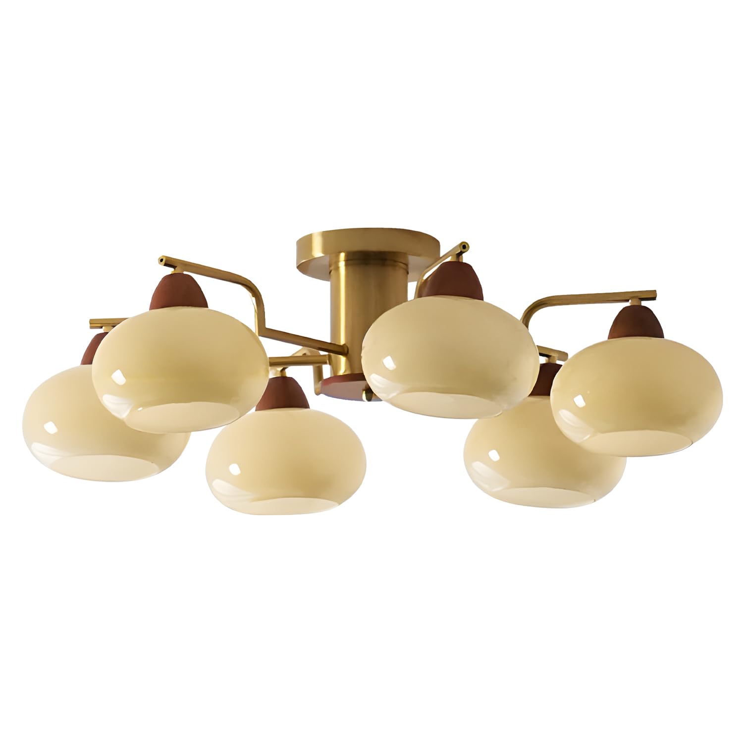 KCO Lighting Retro Antique Brass Flush Mount Ceiling Light Mid Century Modern 6 Light Gold Chandelier Glass Globe Sputnik Chande