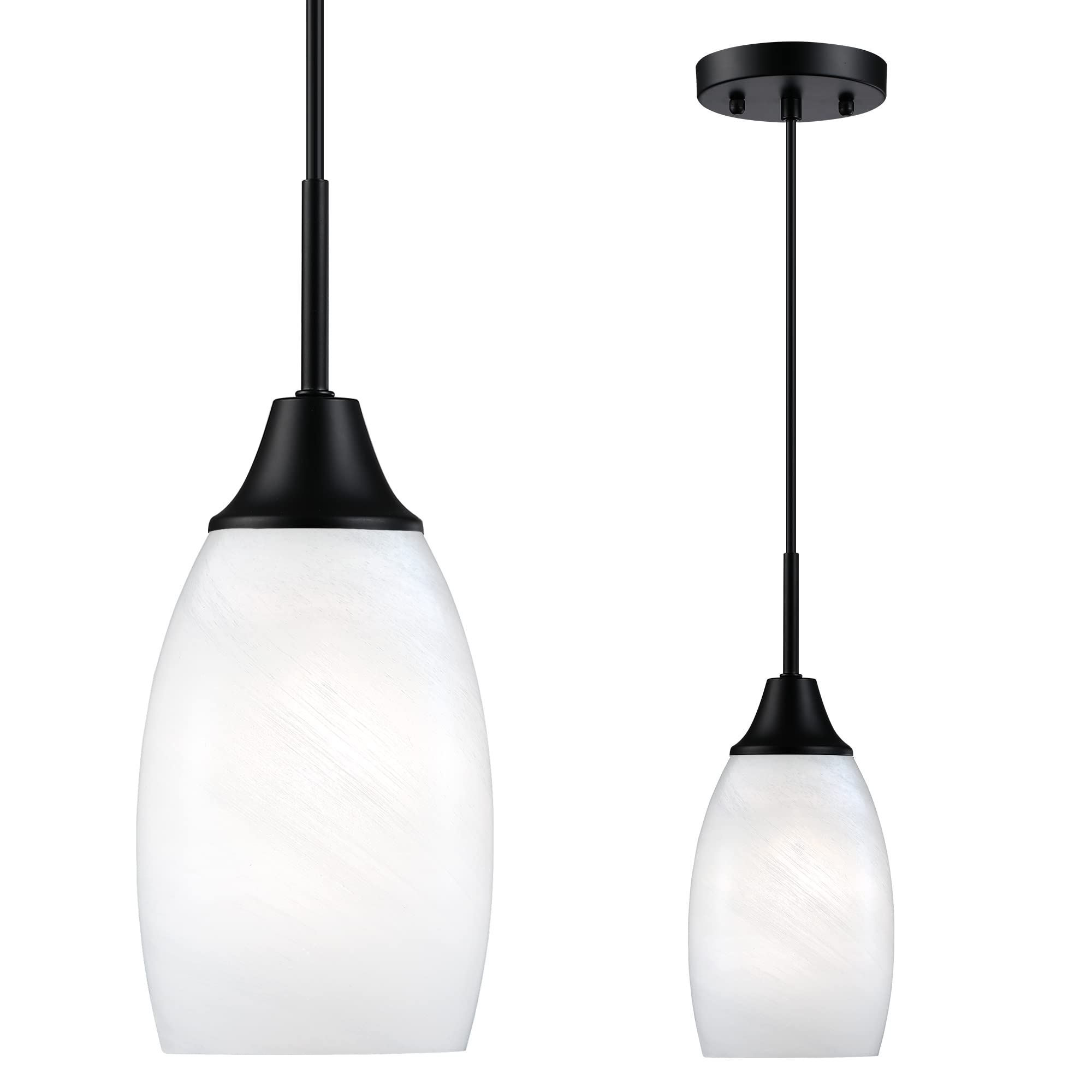 Viinew Mini Glass Pendant Light,1-Light Handblown White Oval Art Glass Hanging Pendant Light for Kitchen Island,Dining Room,Livi