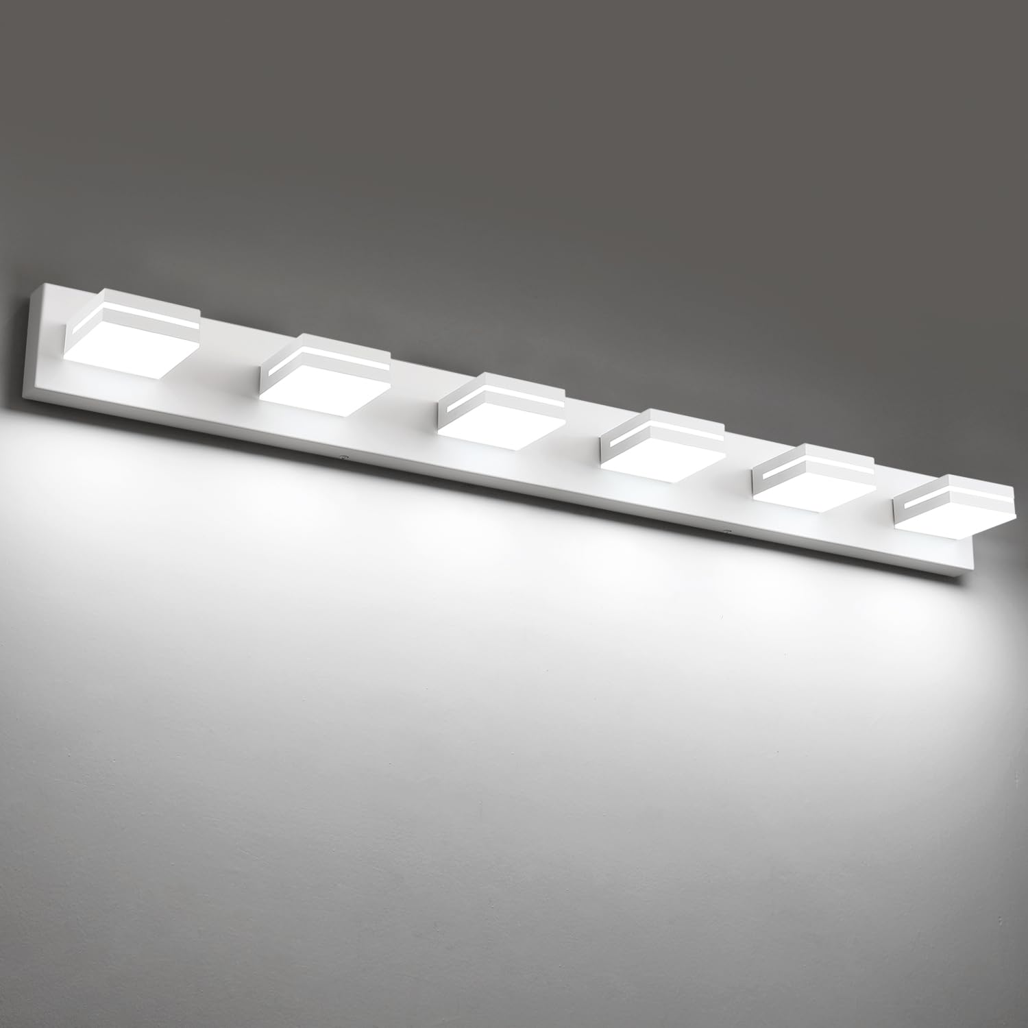 Sinerise Led Modern Bathroom Vanity Light Fixtures (6-Light  48-Inch)  Matte White Modern Acrylic Bathroom Wall Lighting Fixtures Over Mirror (Cool White 6000K)