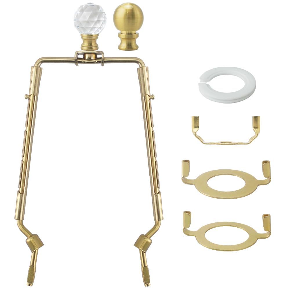 Asjeumt 8 9 10 11 inch Brass Lamp Shade Harp Holder, Adjustable Height Harp Kit with Crystal & Metal Finial, DIY Replacement Mak