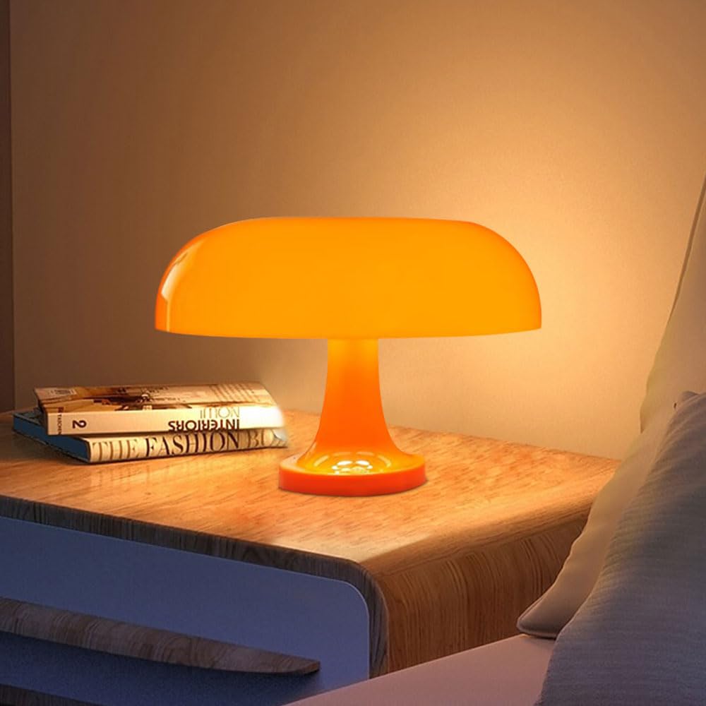 Retro Orange Mushroom Lamp For Bedroom Nightstand Mid Century Modern Table Lamp Decor Aesthetic Lighting Dimmable Mushroom Shape