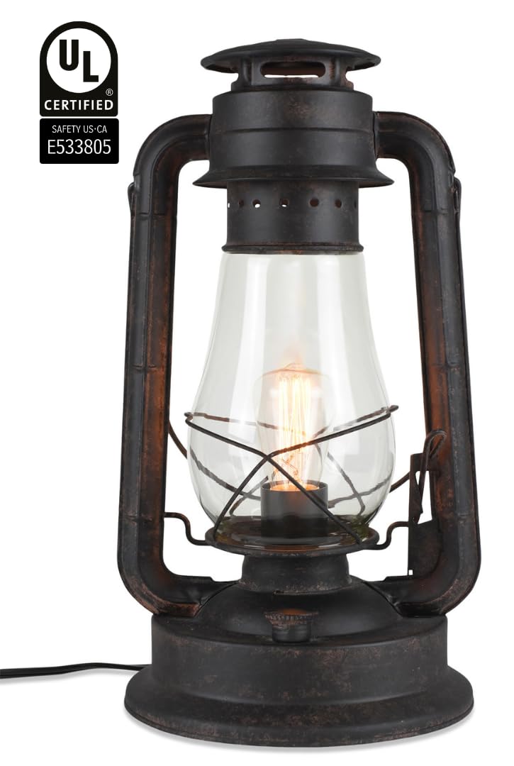 Muskoka Rustic Farmhouse Lantern Table Lamp - Dimmable, Edison Bulb, Ul Listed, Brown