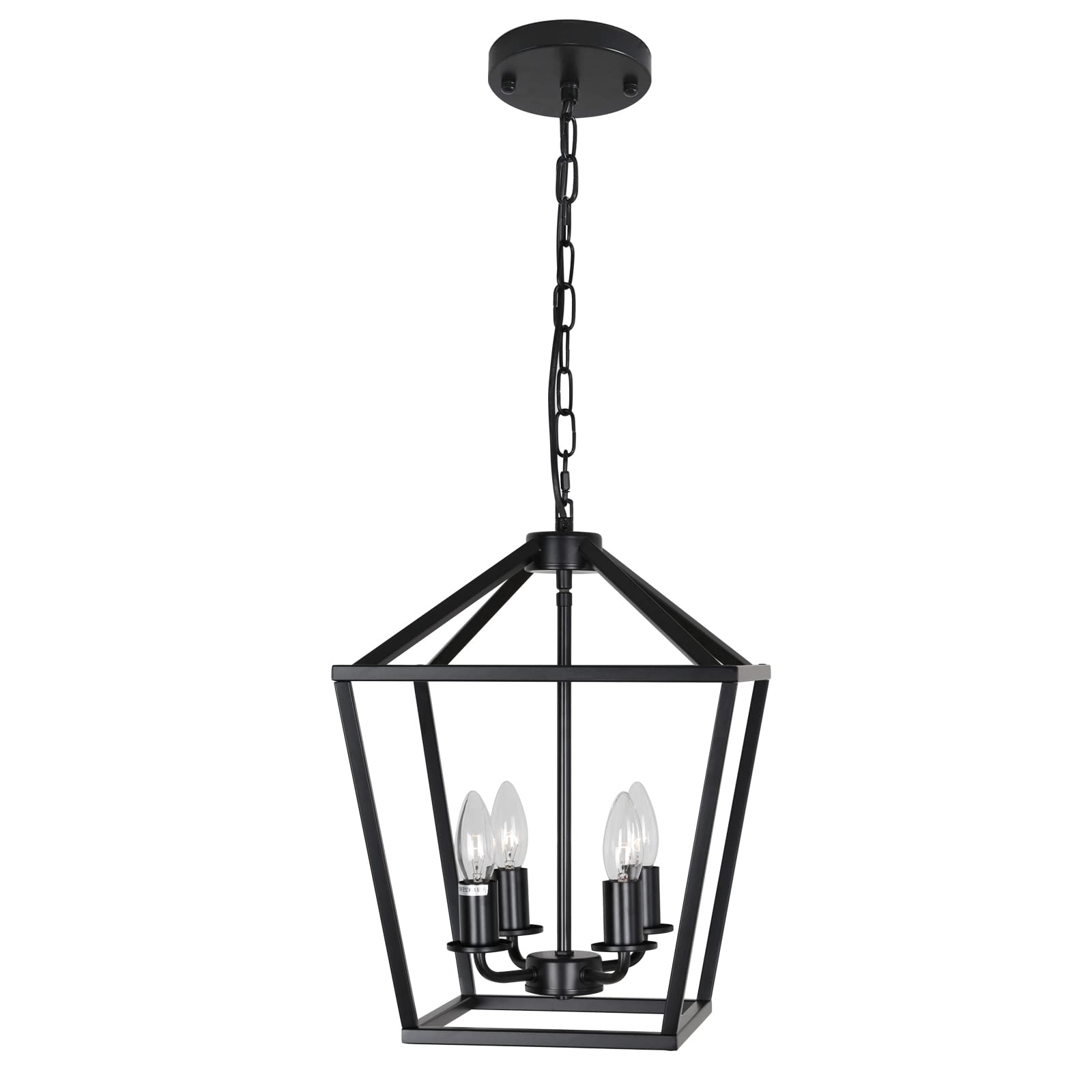 Telafly 4-Light Lantern Pendant Light,Modern Industrial Black Cage Farmhouse Chandelier For Kitchen Island,12'' Rustic Metal Han