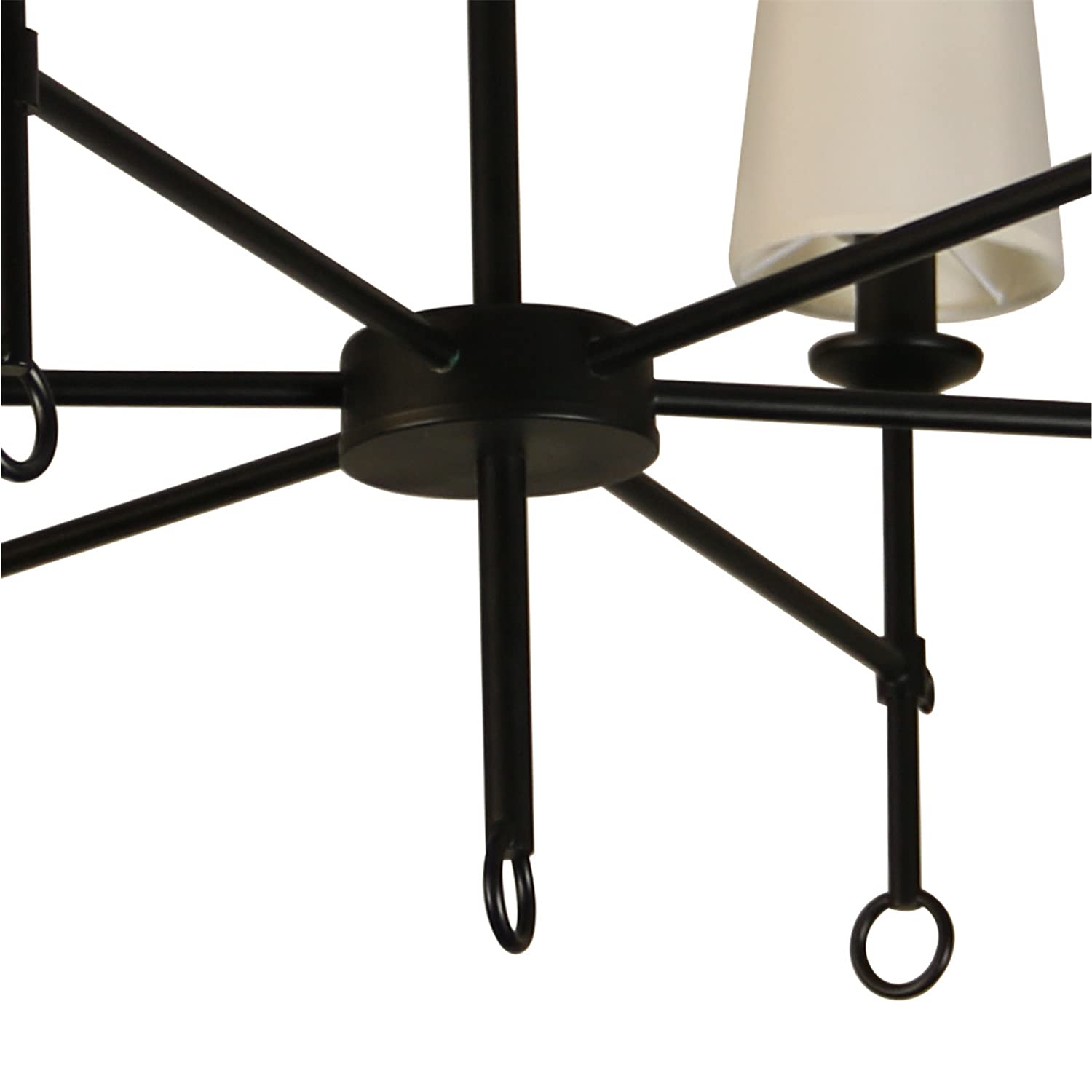 Canyonhome 6-Shade Chandelier Light With Bamboo Lampshades And Matte Black Steel Supports