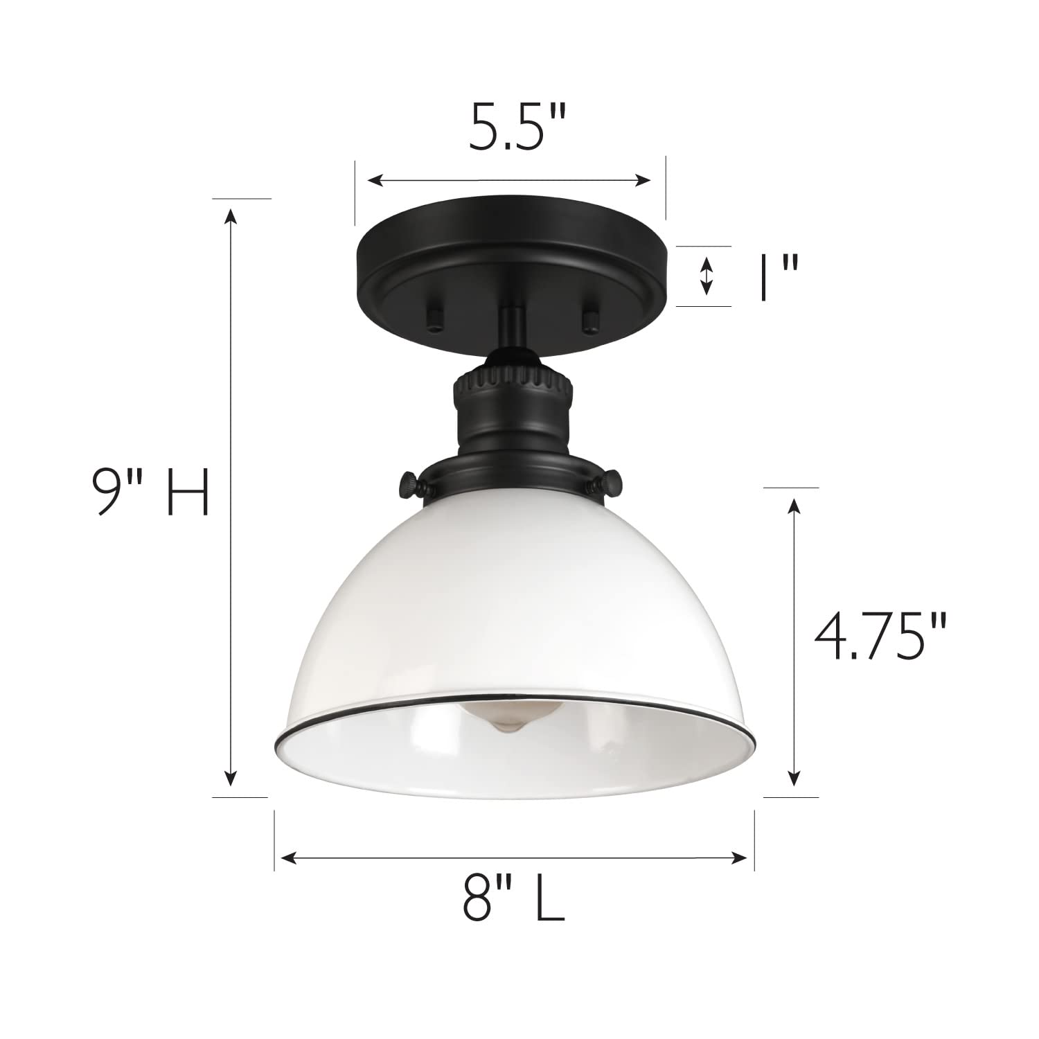 Design House Semi-Flush Mount Ceiling Light, Dimmable, Alloy Steel, Ceiling Light, Matte Black/White, Model 588319