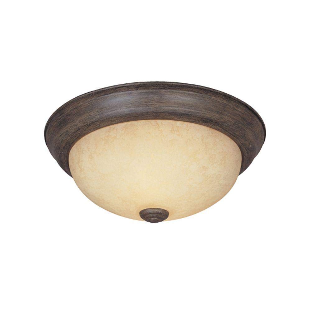 Designers Fountain 15 In Rustic 3-Light Flush Mount Ceiling Light, Warm Mahogany With Amber Glass Shade, 1257L-Wm-Am