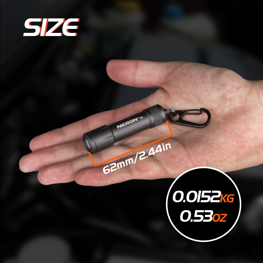 NICRON EDC Keychain Flashlight N1, Mini LED Light, IPX7 Waterproof, Aluminum, Gray