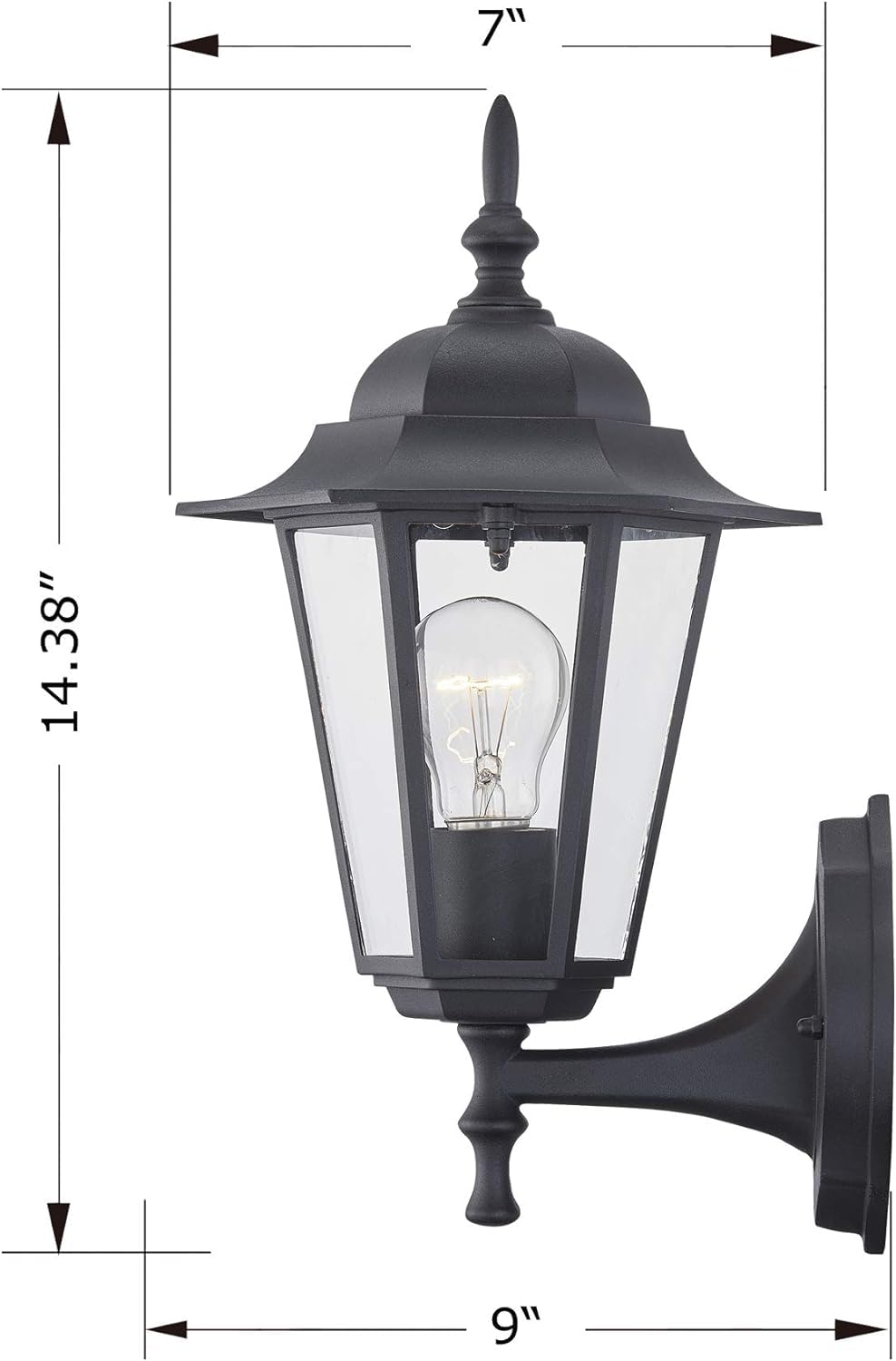 WISBEAM Outdoor Wall Light Sconce - 2 Pack, Black, Metal & Glass, E26 Base, Wet Location Rated, Model WL003-BK