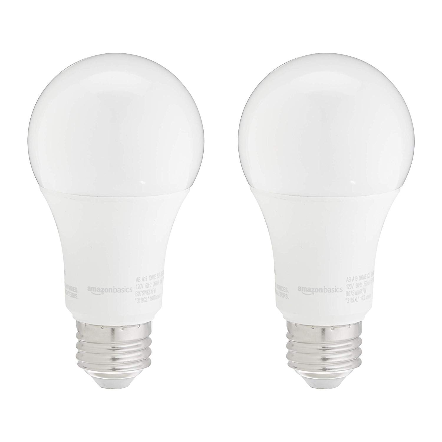 Amazon Basics A19 Led Light Bulbs 100 Watt Equivalent, Soft White (2700K), Energy Efficient 15W, Non-Dimmable, 10,000 Hour Lifet