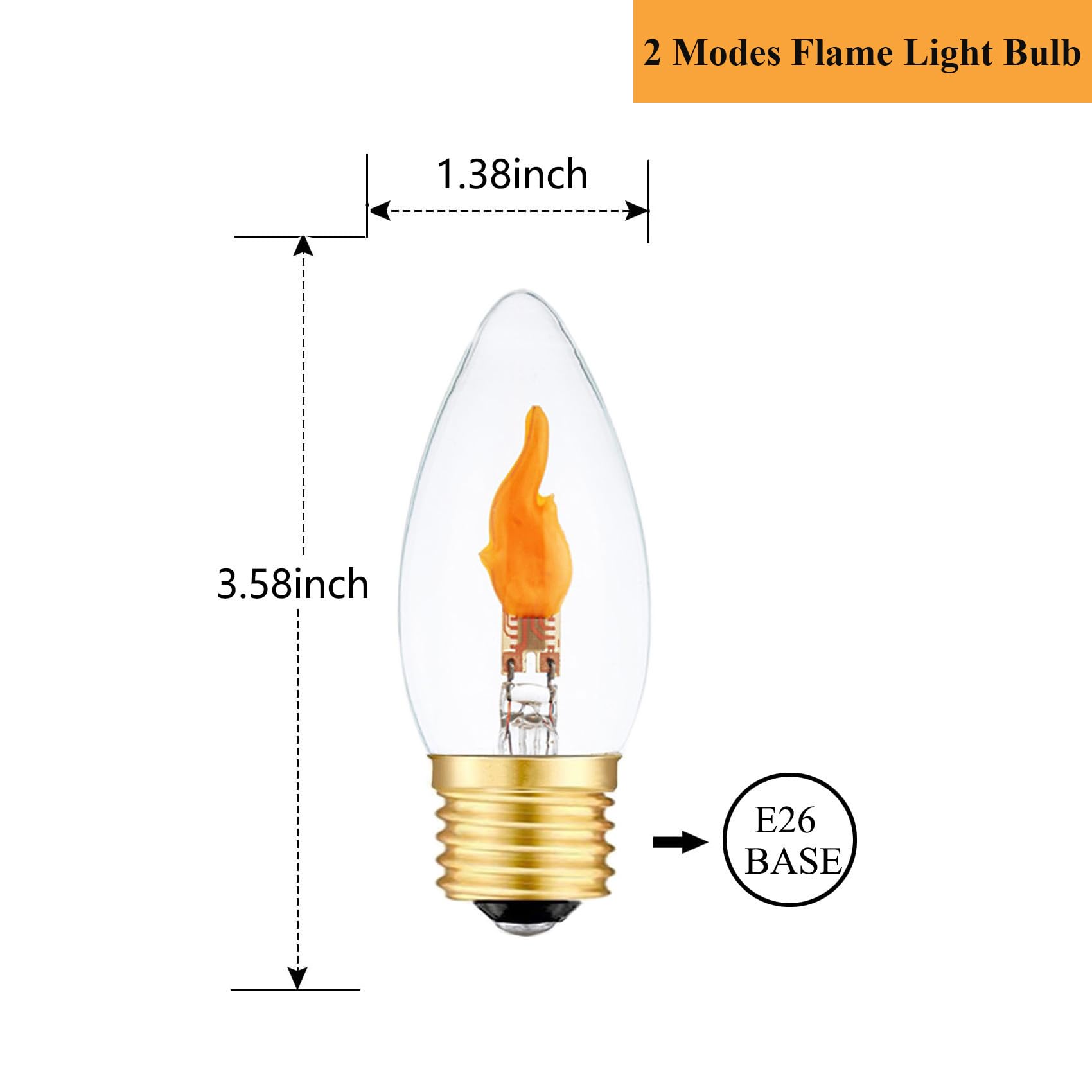 Sunaiony E26 Flame Light Bulbs, LED Flickering Flame Bulbs, Clear Glass, 2 Modes, 2 Pack for Halloween & Holiday Decorations