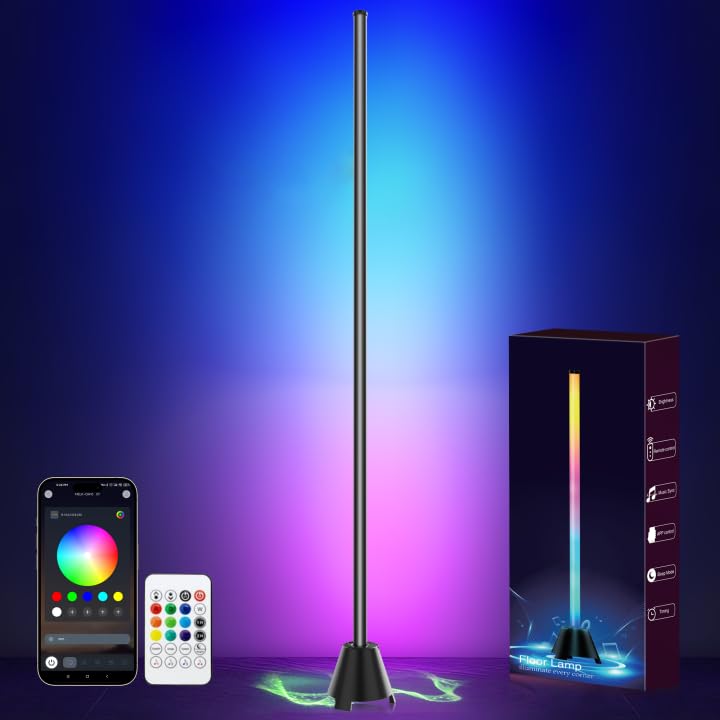 Ledagic Led Corner Floor Lamp with Speaker, USB Powered Led Lamp App & Remote Control, Color Changing Music Sync IC+RGB, Timer, 