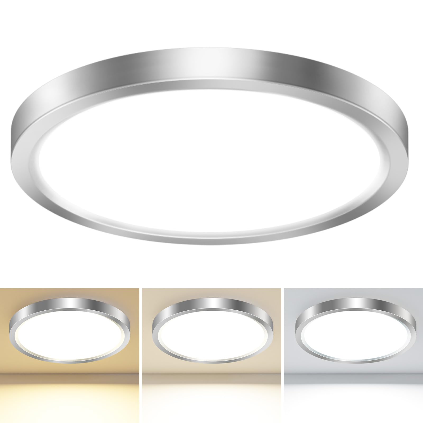 hepside 1PACK LED Flush Mount Ceiling Light - 3CCT Selectable 3000K-4000K-6500K & 100W Equivalent Modern Kitchen Recessed Ceiling Lamp 24W 3200Lm 12 Inch for Bathroom Closet Laundry Bedroom Hallway