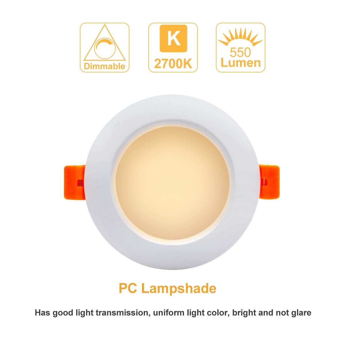 YGS-Tech 3.5 Inch LED Recessed Lighting, Dimmable 7W, CRI80, 2700K Ultra Warm White, 4 Pack