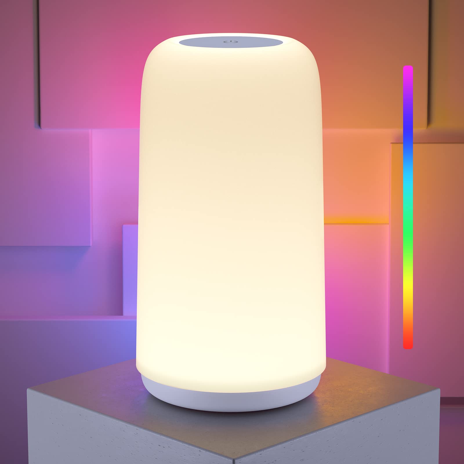 ROOTRO Touch Bedside Table Lamp, 3 Way Dimmable, RGB Mode, LED, White, Model T16