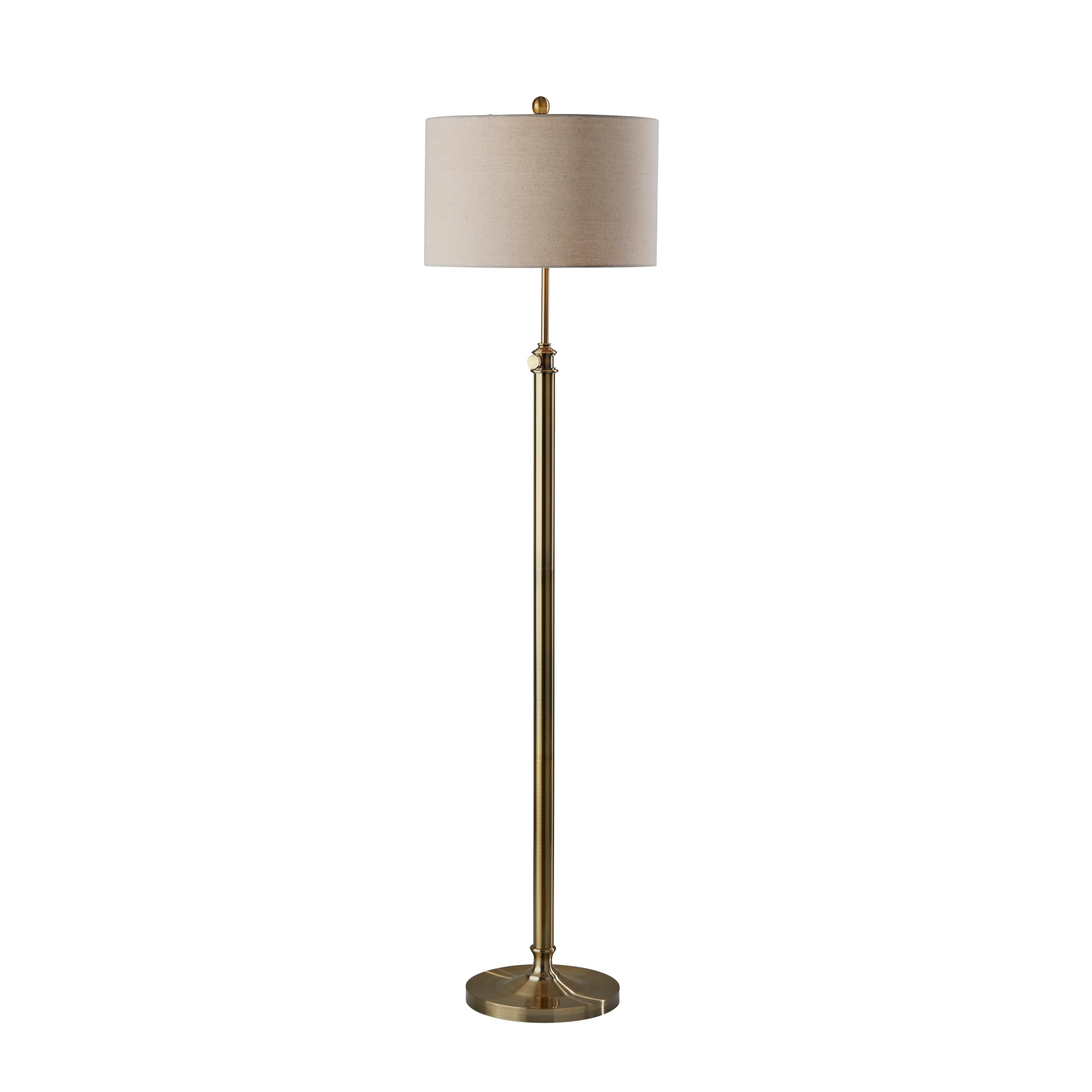 Adesso Antique Brass Floor Lamp with Oatmeal Linen Shade - Adjustable Height Accent Light for Bedroom, Living Room, or Home Offi