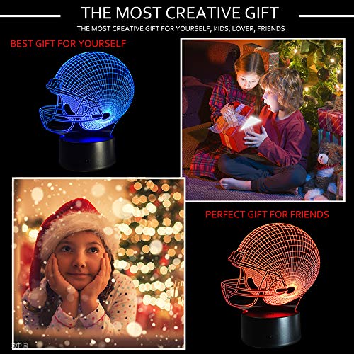 Ticent Football Helmet 3D Lamp Optical Illusion Light, 7 Colors Changing Touch Control Soccer Night Light For Christmas Gifts