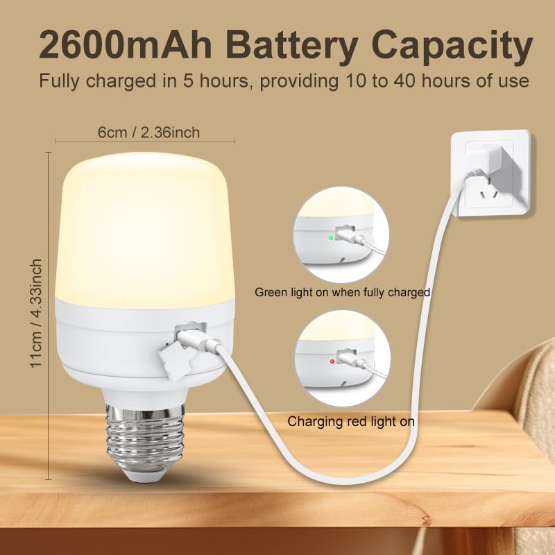 Bobopai Led Rechargeable Light Bulb With Remote, 12 Colors, E26 Battery Operated Light Bulb For Lamp, Dimmable Usb Battery Backu