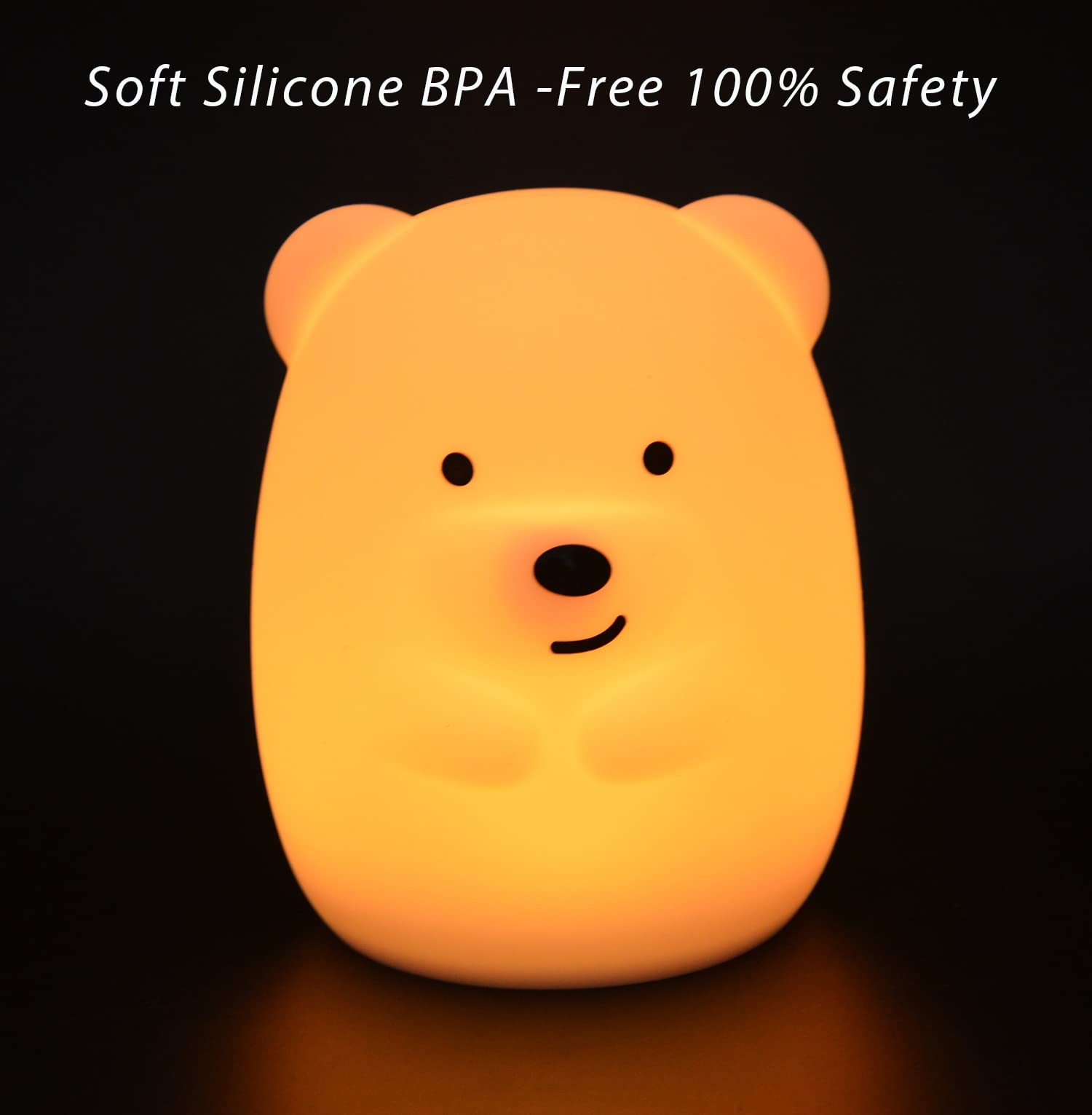WHA&DARREN Bear Night Light, Silicone Nursery Lamp, 9 Colors, Model HY805, Cute Kids Room Decor
