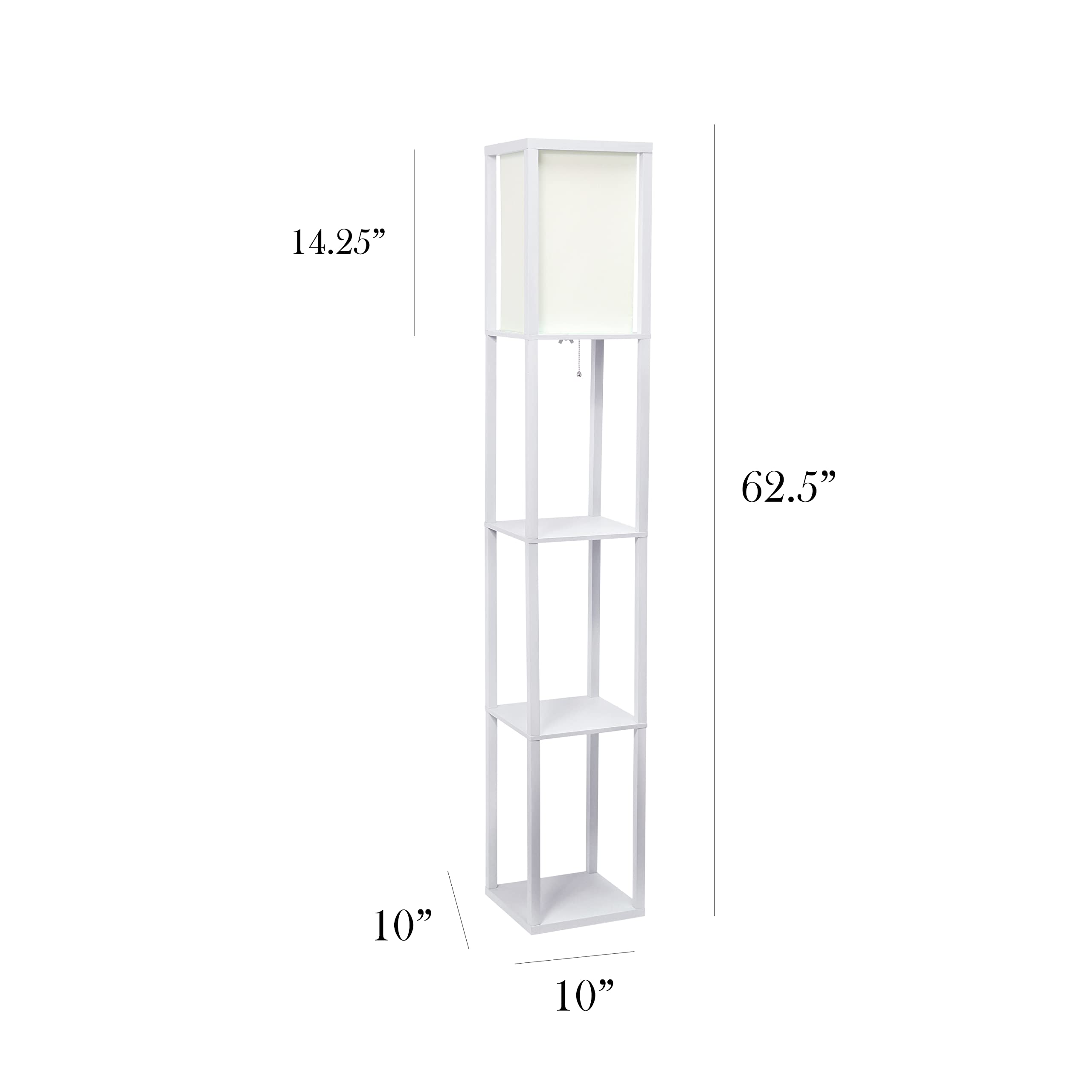 Simple Designs Lf1014-Wht Etagere Organizer Storage Shelf Floor Lamp, White, Engineered Wood, No Bulb