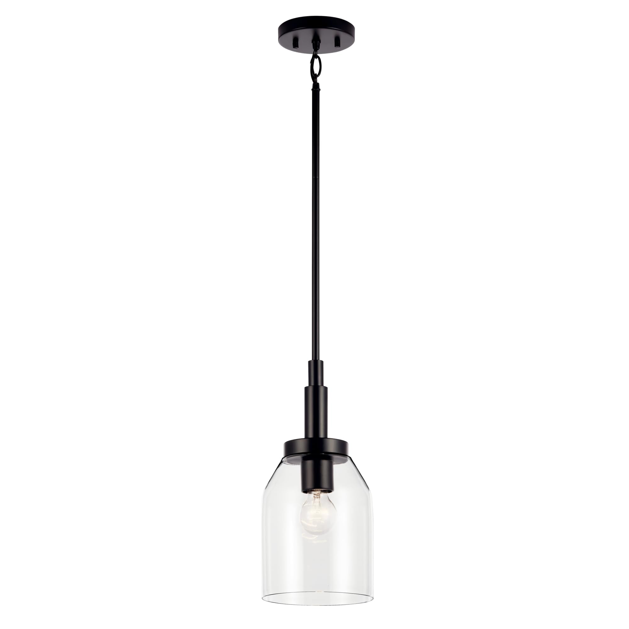 Kichler Madden 1-Light Mini Pendant Light with Clear Glass in Black, Modern Kitchen Island Hanging Light Fixture for Bathroom or