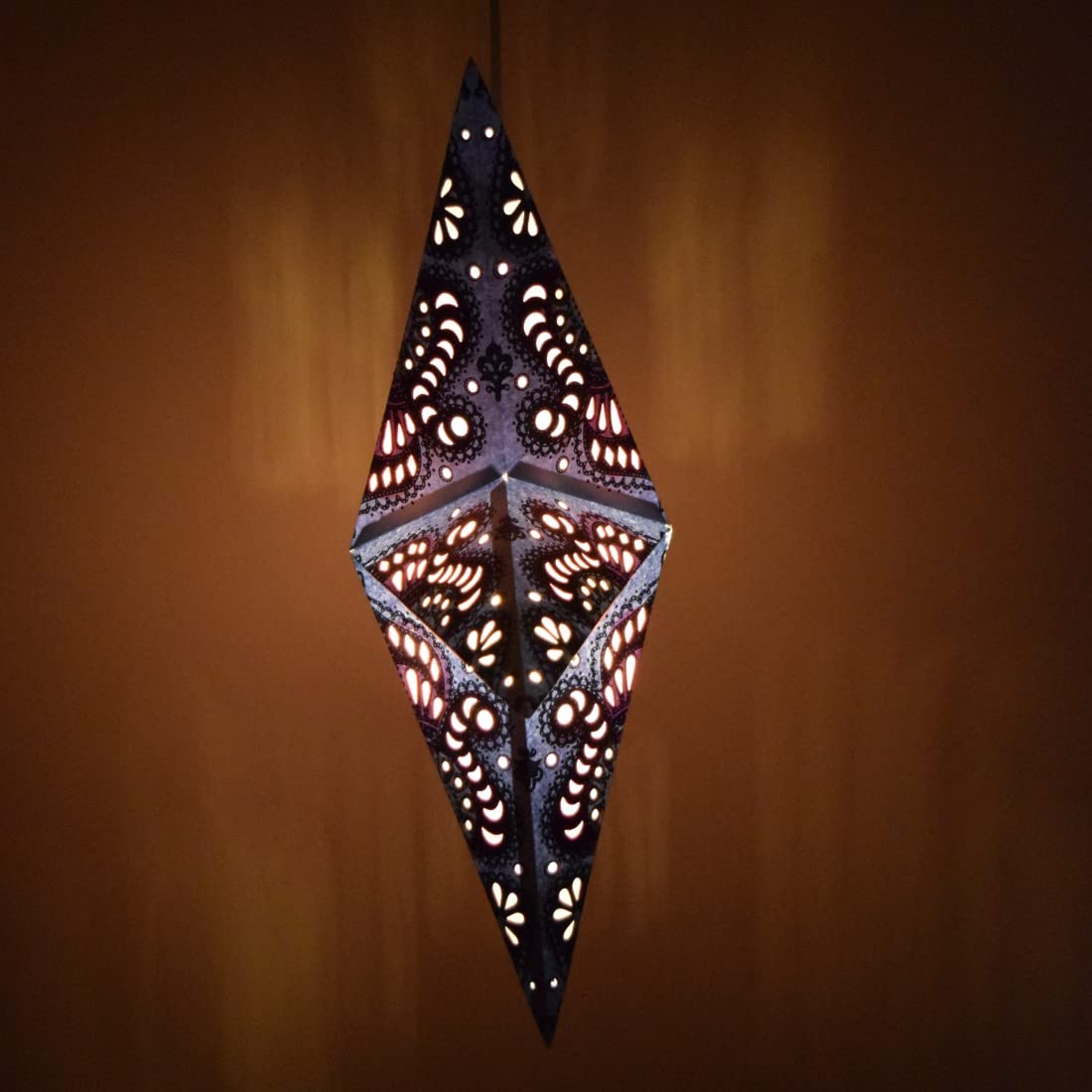 Peacock Light Blue Paper Star Lantern With 12 Foot Power Cord Included