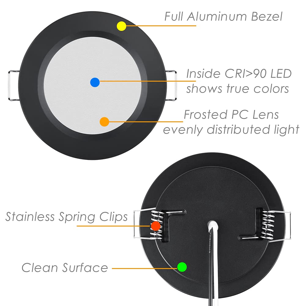 12 Volt Led Puck Light, Rv Boat Recessed Mount Ceiling Light, 12V Down Light For Under Cabinet Camper Vans Caravan Cabin Truck Motorhome Sailboat Interior Lighting, 6 Pack (Black Finish Warm White)