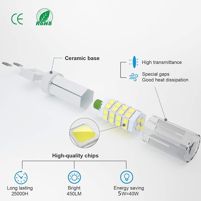 Jeryjo 5W G9 Led Light Bulb, Daylight 6000K, 40W Halogen Replacement, Pack