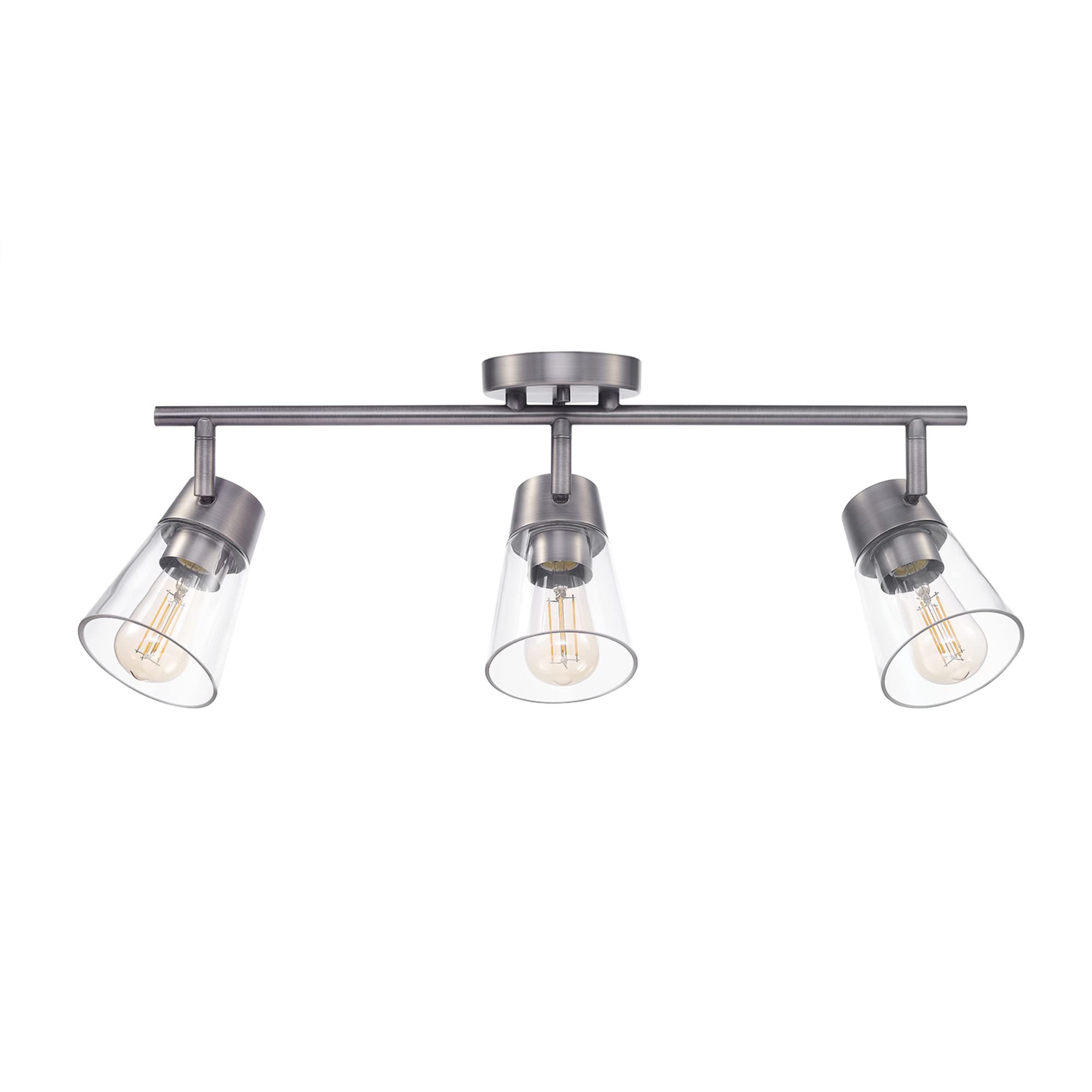 Globe Electric 3-Light Track Lighting, Pewter, Clear Glass Shades, Model 64000045, E26 Socket, Kitchen Ceiling Light
