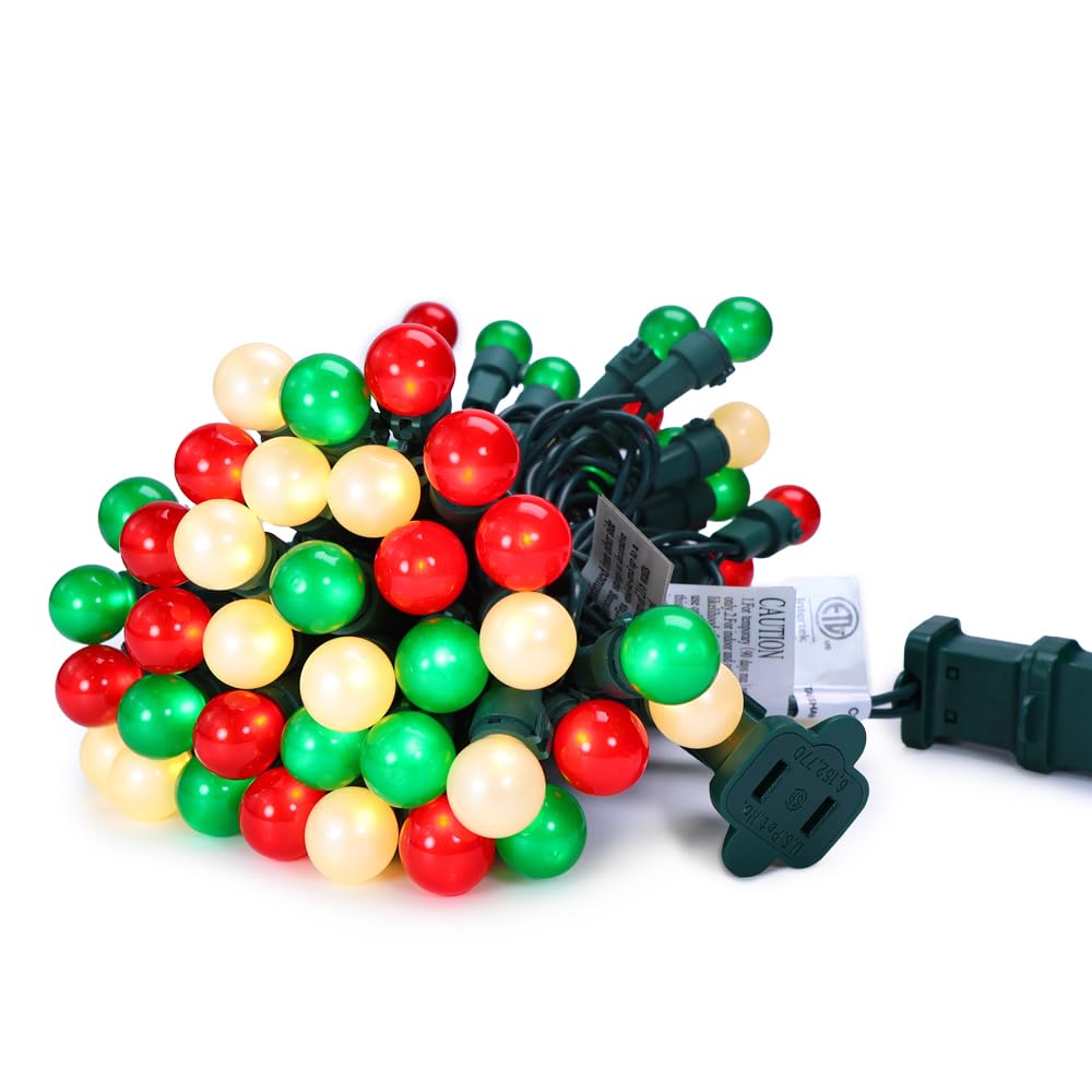 Solduce Red White and Green Christmas Lights G15 70 LED Globe String Lights Plug in Christmas Decor String Lights Outdoor Indoor