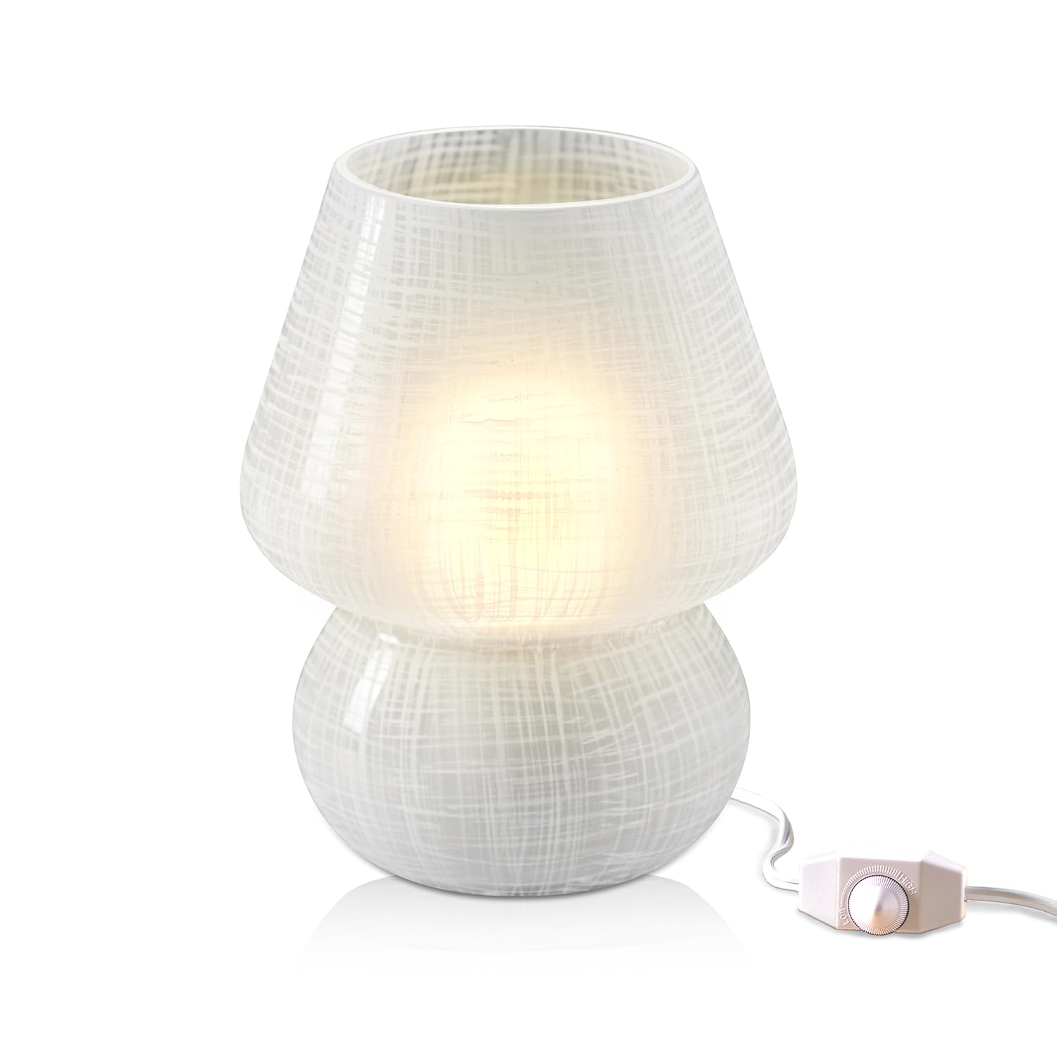 Next Glow Mushroom Lamp – Modern Dimmable LED Night Light, Small, White Lattice Glow, Model LT-0328-1, Glass Material