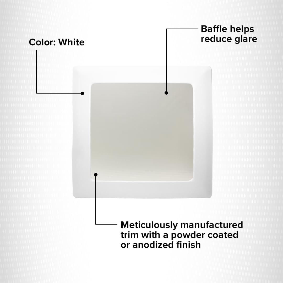 Elco Lighting 8'' Square Trim With Prismatic Glass Lens, Recessed Ceiling Light Cover, 42W, E26 Base, White Finish
