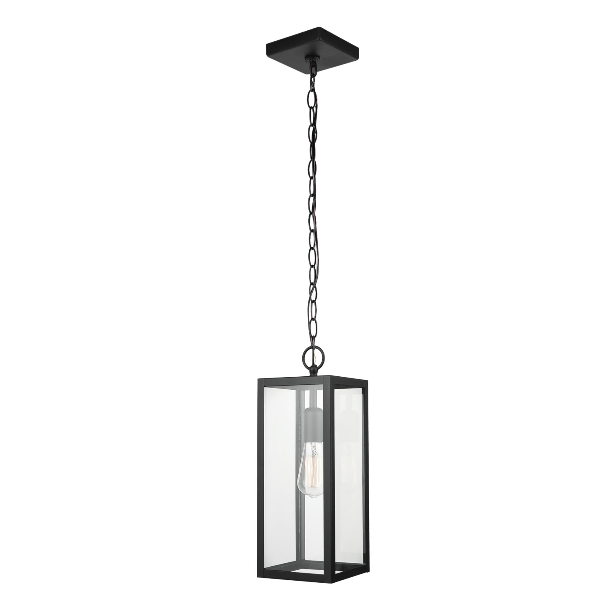 Globe Electric 44773 Outdoor Pendant Light, Matte Black Metal, Clear Glass Shade, E26 Base, Modern Vintage Design