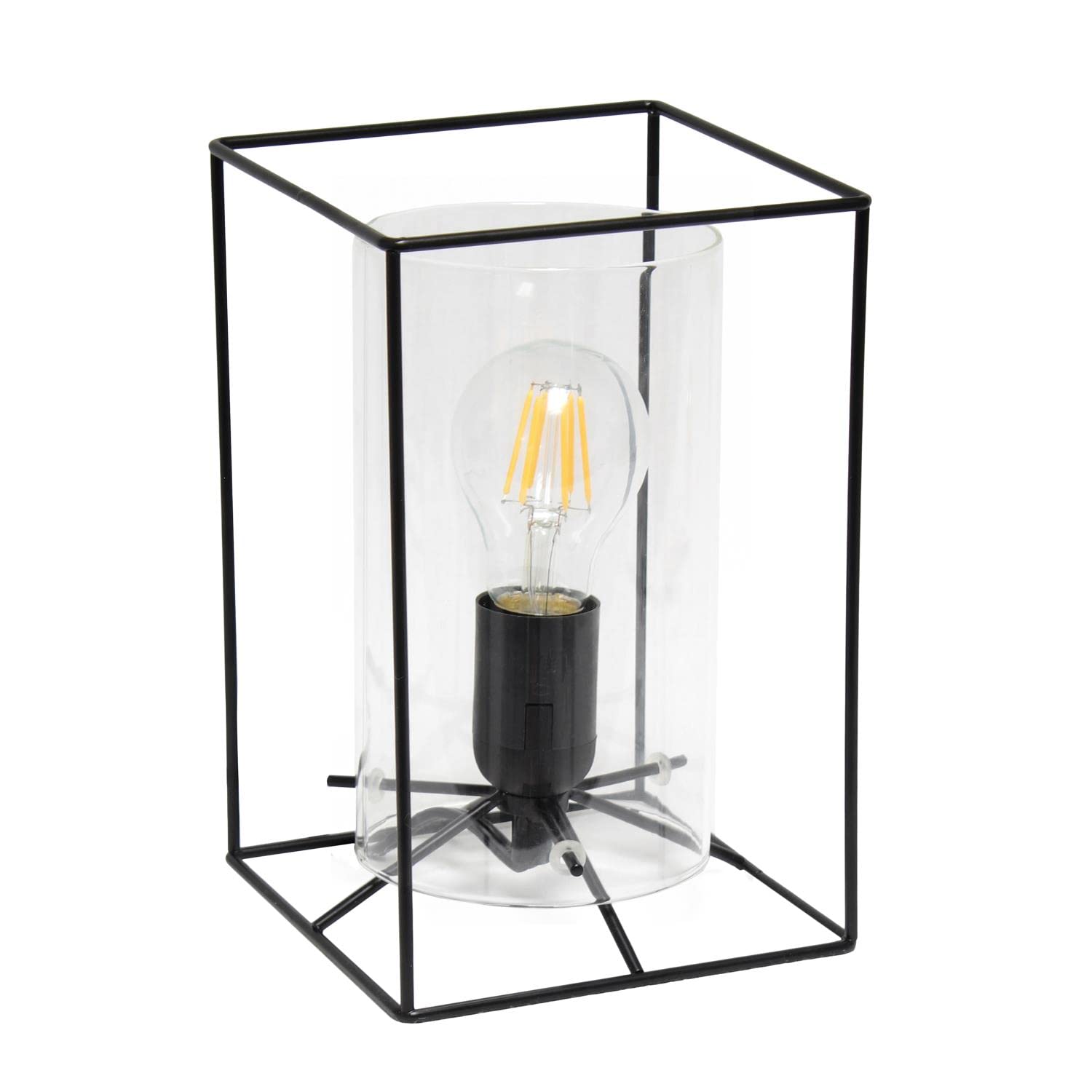 Lalia Home Contemporary Black Framed Table Lamp With Clear Cylinder Glass Shade - Small