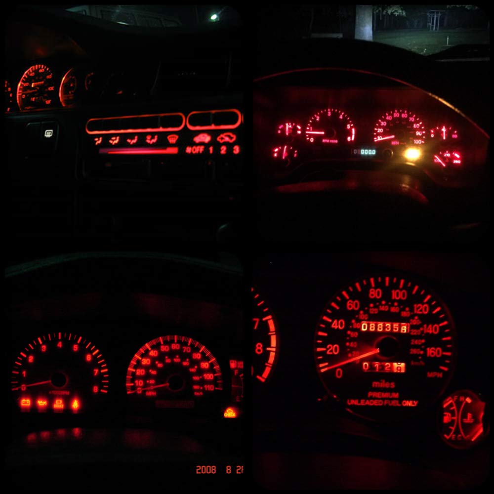 Wljh 10X Red T3 Neo Wedge 3030 Smd Chipest 8Mm Base Car Instrument Cluster Led Bulb Dashboard Gauge Hvac Ac Heater Climate Contr