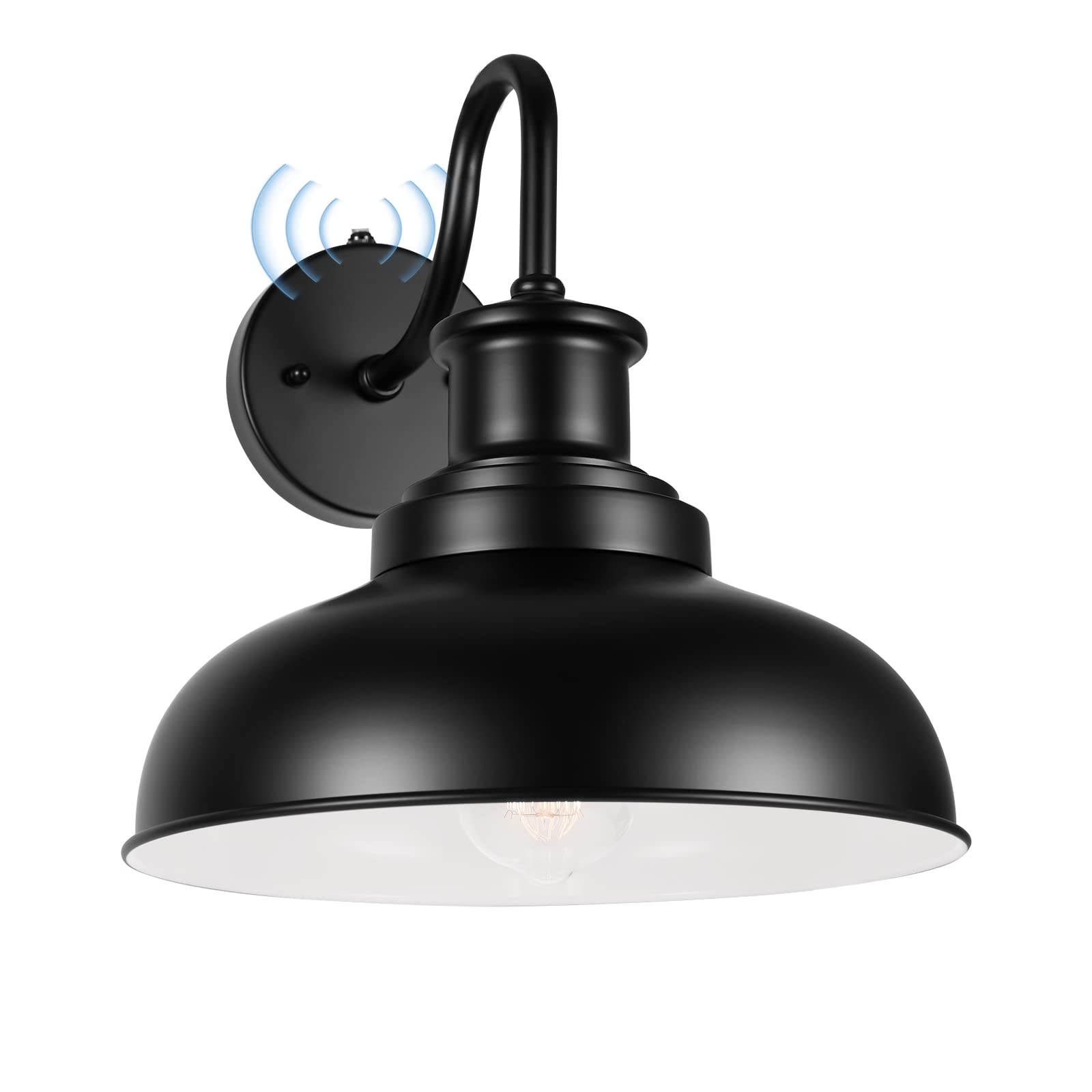 Diyel Dusk To Dawn Outdoor Gooseneck Barn Light Outdoor Wall Sconce Farmhouse Exterior Wall Mount Light Vintage Wall Lighting Fixture Industrial Black Wall Lantern For Porch 1 Pack, Ddrz007 Bk+Wh