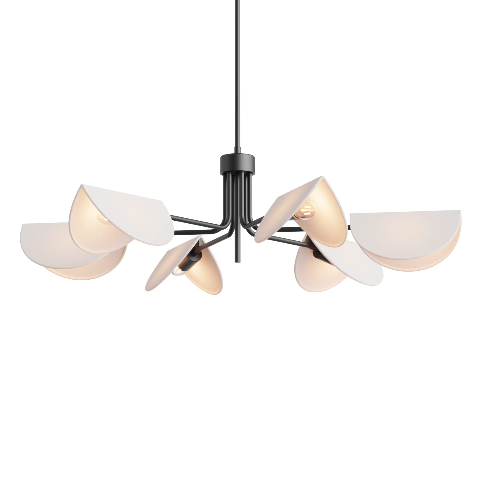 Seol-Light 6-Light Fold White Linen Blossom Shades Chandelier With Black Metal Stems,E12,240W,35'' Dia Large;