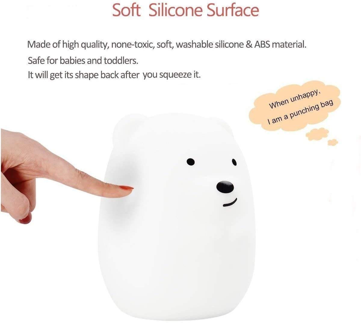 Glinrui Bear Night Lights for Kids, Bedside lamp for Children, Baby Nursery Light - Break Resistant/Eye Caring/Adjustable Bright