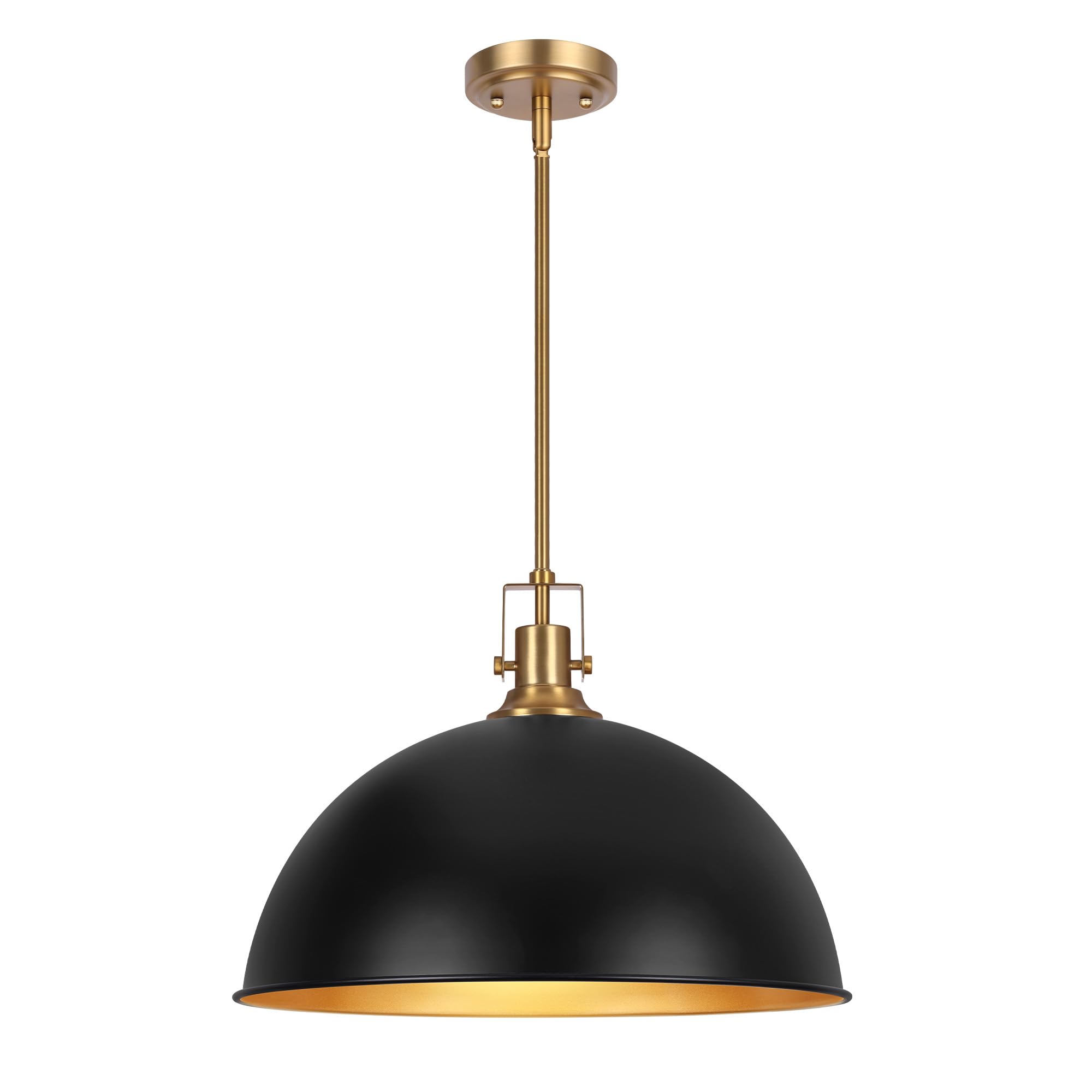 LamQee 18" Black and Gold Pendant Light Fixture, Metal Dome Chandelier for Kitchen Island, Dining Room, Bar, Hallway, Model 06FTL0319