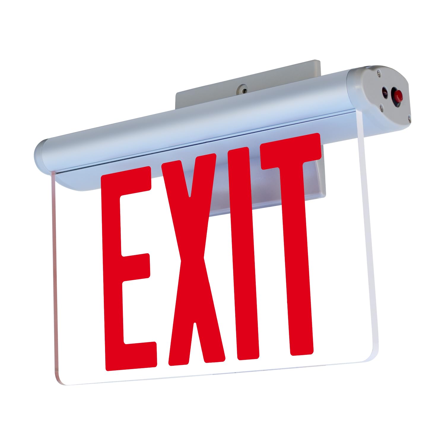 Lfi Lights Edge-Lit Red Exit Sign - Self Testing, Modern Brushed Aluminum Housing, Led Illumination, Hardwired With Battery Back