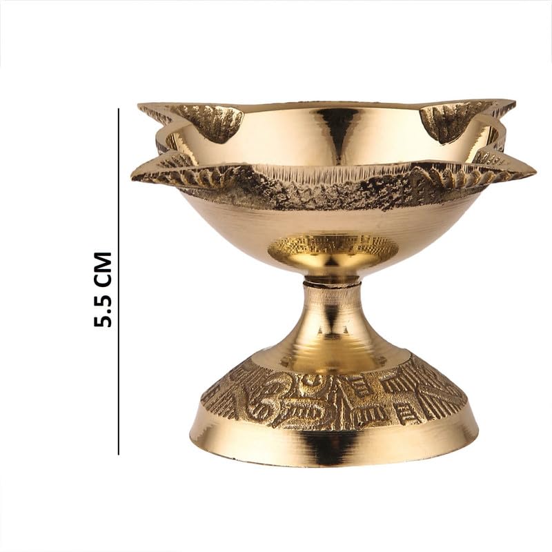 DOKCHAN 4 Face Brass Diya for Pooja, Mandir, Diwali Festival Oil lamp Diya for Daily Pooja/Diwali Pooja Charmukhi Diya for Pooja