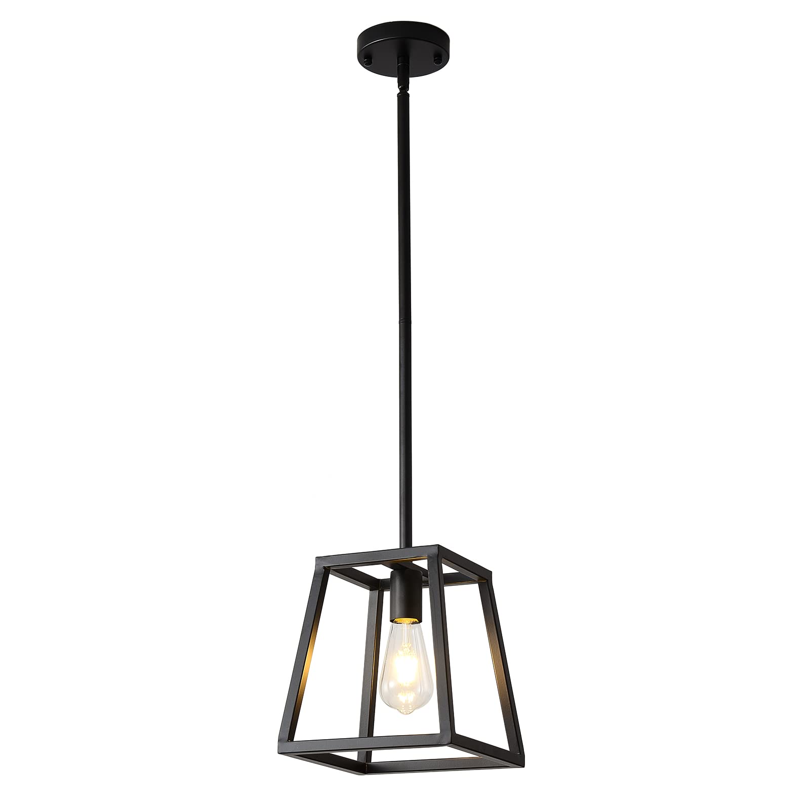 HQZBPT Black Pendant Light,Mini Rectangle Chandeliers, Pendant Lighting for Kitchen Island Living Room 1-Light Industrial Pendan