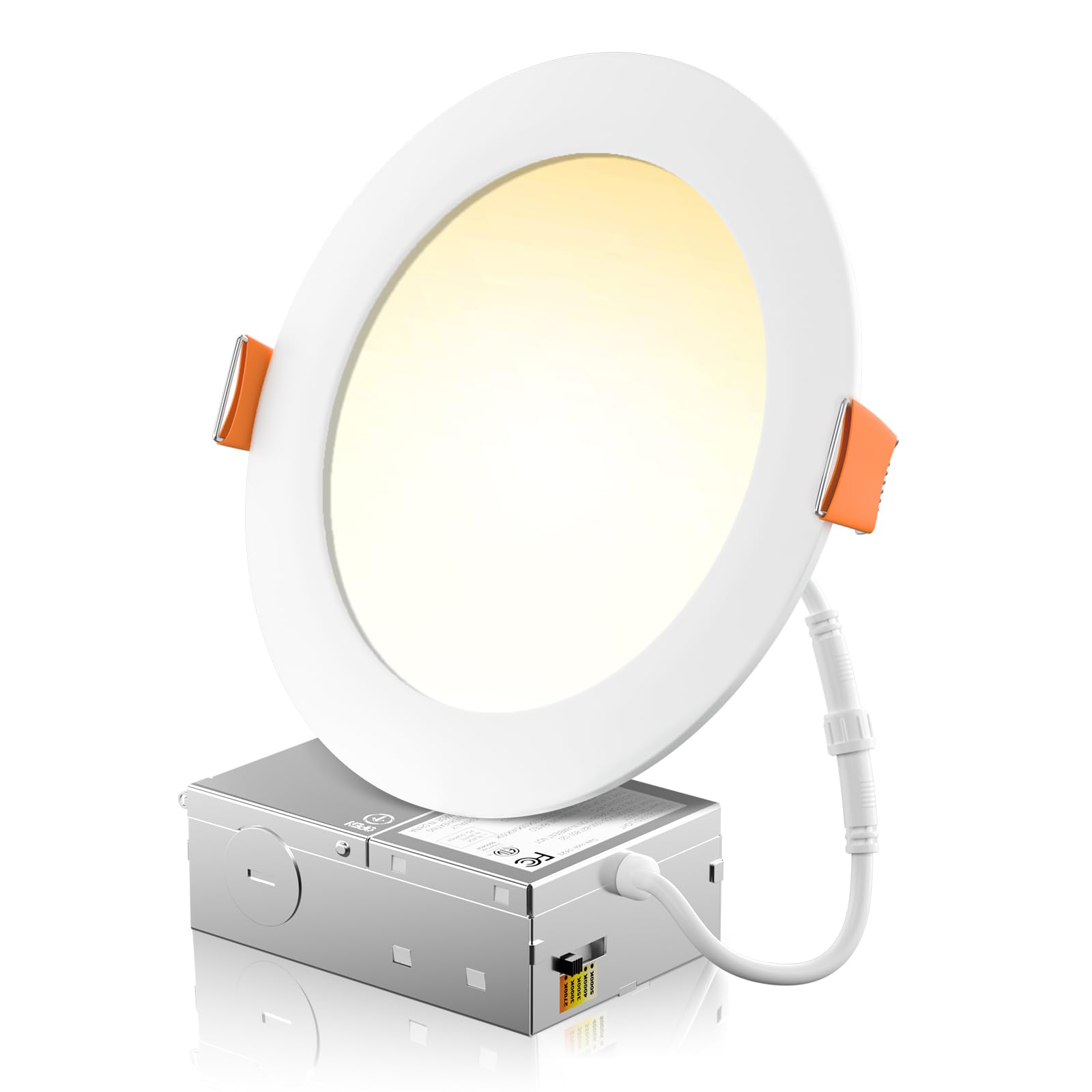 FREELICHT 1 Pack 6 Inch 5CCT Ultra-Thin LED Recessed Ceiling Light with Junction Box, 2700K/3000K/3500K/4000K/5000K Selectable, 