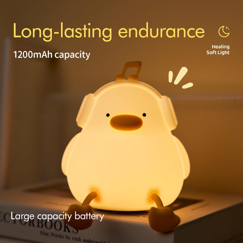 ATSUI Night Light for Kids - Squishy Duck, 3-Level Dimmable, Silicone, White-Duck, Model ATLE011AB